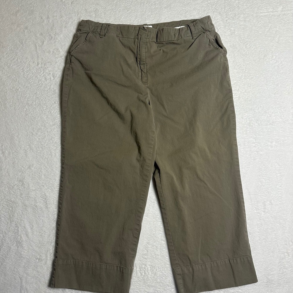 Vtg 90s Talbots Petites Khaki Capri Pants Size 14 Mid Rise Stretch Beige Crop